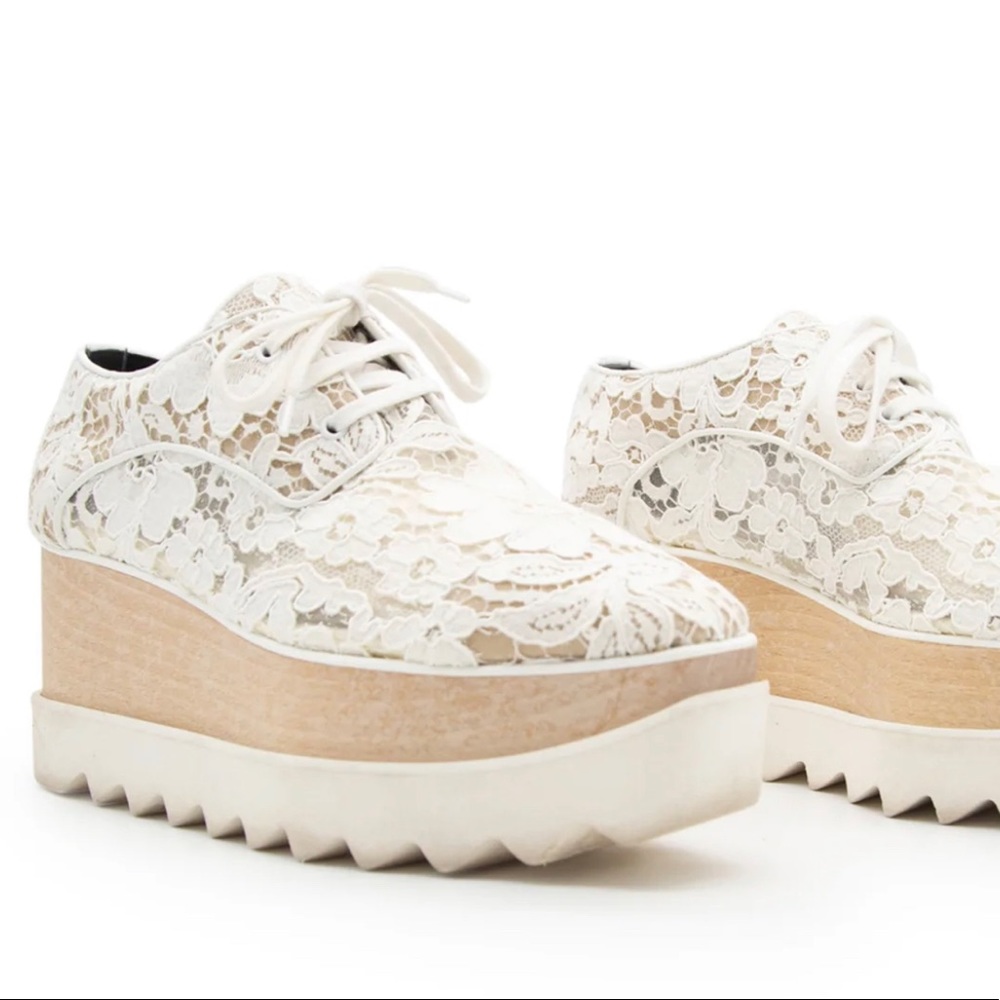 Stella McCartney White Lace Elyse Platform Lace Up Sneakers Size 35.5 (5)